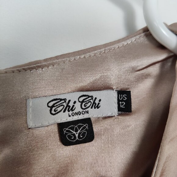 Chi Chi London Women's Dress Size 12 Champagne Crew Neck Elegant Prom Occasion - Picture 2 of 10